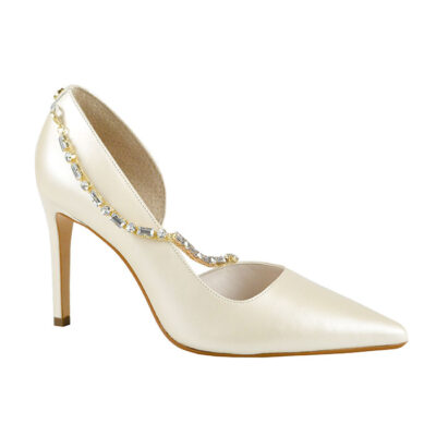 SCARPIN COURO ACETINADO BRANCO ACCESORIO REMOVIBLE