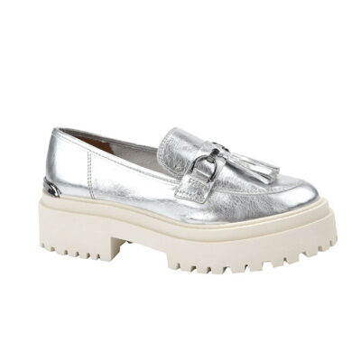 MOCASIN COURO METALIC FANCY PRATA
