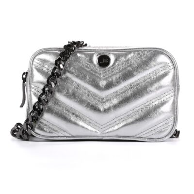 CARTERA O CANGURO CUERO METALIC PLATA