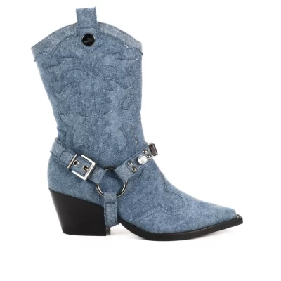BOTA WESTERN CUERO AZUL JEANS ACCESORIO REMOVIBLE