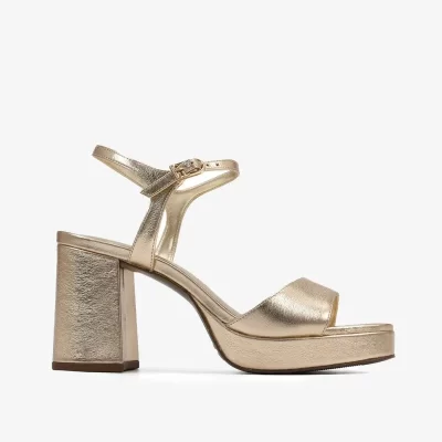 PLATAFORMA DE CUERO  COURO METALIC FANCY OURO CLARO