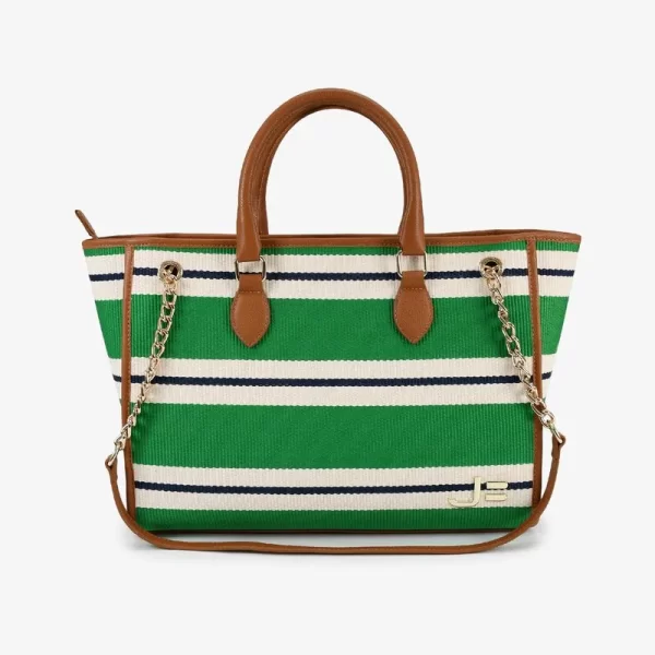 CARTERA CUERO  TECIDO LONA LISTRA VERDE / MARINO - Imagen 2