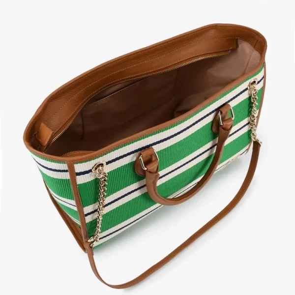 CARTERA CUERO  TECIDO LONA LISTRA VERDE / MARINO - Imagen 4