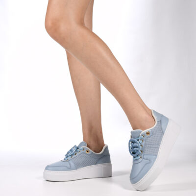 A+ TENIS CUERO PLATAFORMA TEJIDO CELESTE