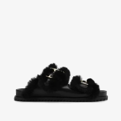 SANDALIA RASTRERA NEGRA PELUCHE