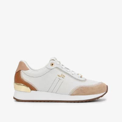 TENIS  CUERO BEICH CON CAMEL