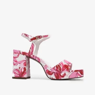 SANDALIA  CUERO CRINKLE FLOWER FUCSIA / RUBI
