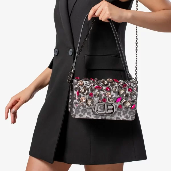 A+ . CARTERA CUERO PRINT PEDRERIA PRETO /FUCSIA - Imagen 3