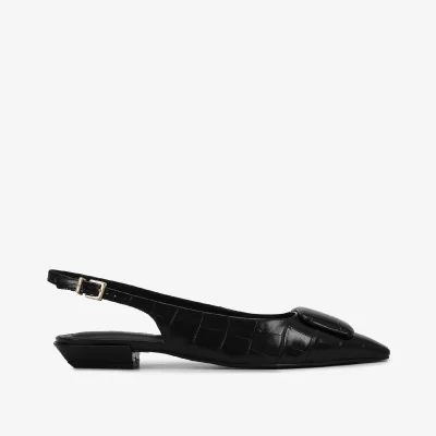 SLINGBACK FLAT  COURO CROCCO PRETO