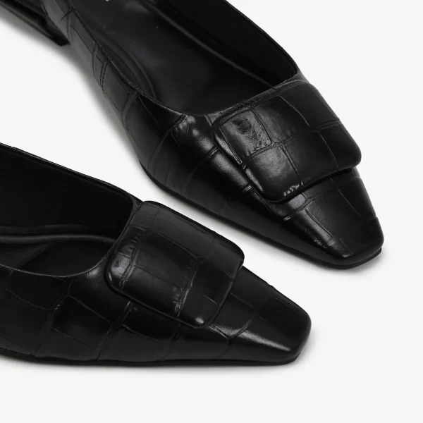 A+ . SLINGBACK FLAT  COURO CROCCO PRETO - Imagen 5