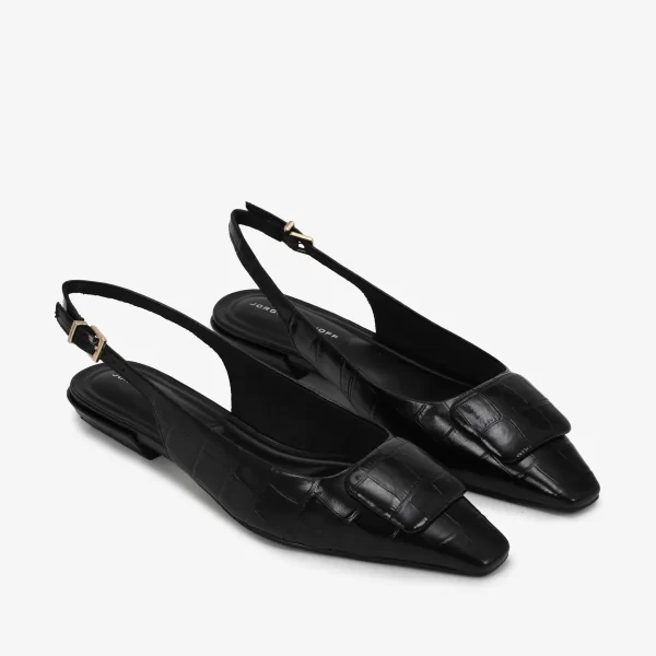 A+ . SLINGBACK FLAT  COURO CROCCO PRETO - Imagen 6