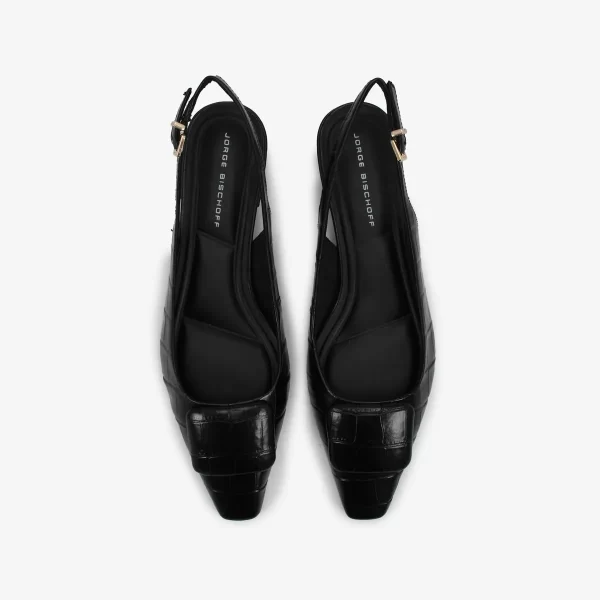 A+ . SLINGBACK FLAT  COURO CROCCO PRETO - Imagen 2