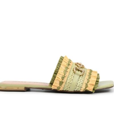 SANDALIA FLAT RAFIA MATE/VERDE OLIVA