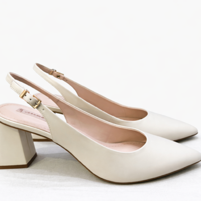SLINGBACK CUERO TACO GEOMÉTRICO BLANCO SUAVE