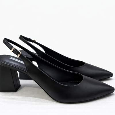 SLINGBACK CUERO TACO GEOMÉTRICO NEGRO