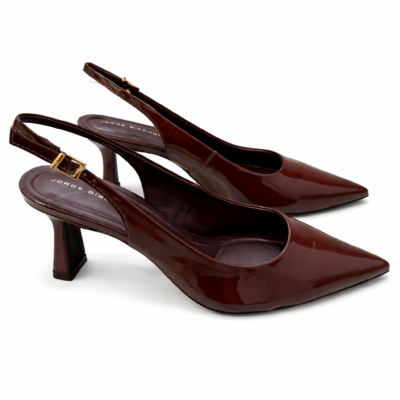 Slingback cuero marrón verniz con taco en barra