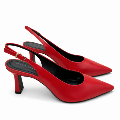 SLINGBACK DE CUERO -TACO EN BARRA ROJO