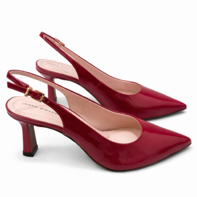 SLINGBACK DE CUERO -TACO EN BARRA BERRY VERNIZ