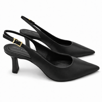 SLINGBACK DE CUERO -TACO EN BARRA NEGRO