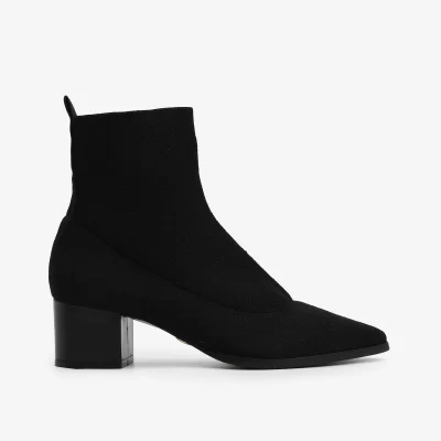 Botín cuero con knit negro