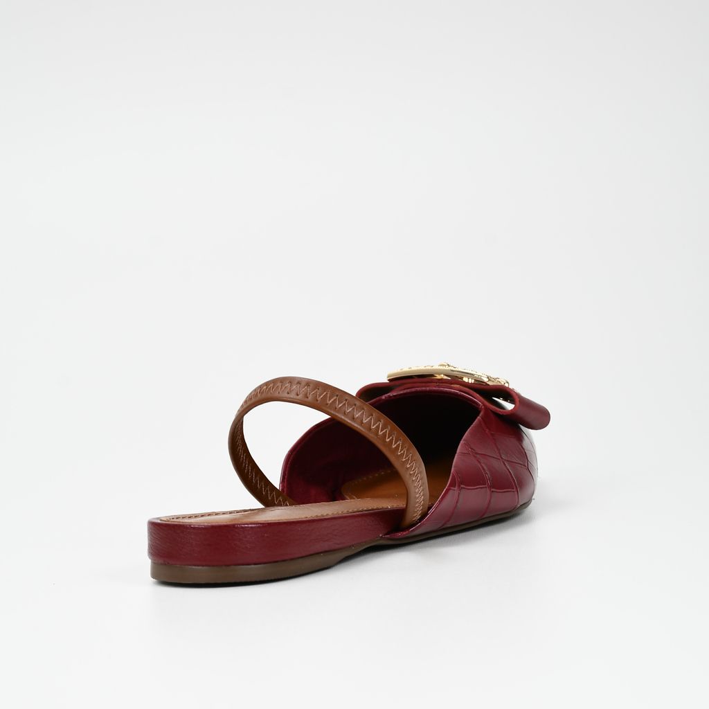 Slingback cuero croco flat cabernet elegante - Imagen 5
