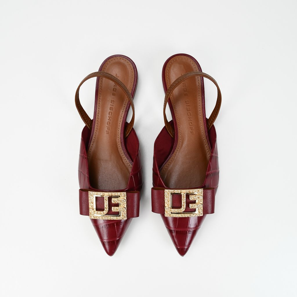 Slingback cuero croco flat cabernet elegante - Imagen 4