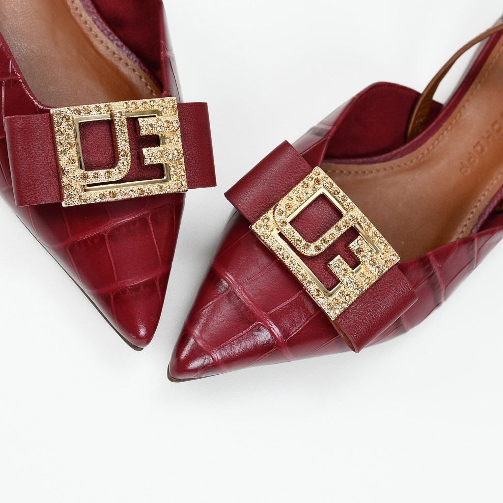 Slingback cuero croco flat cabernet elegante - Imagen 2