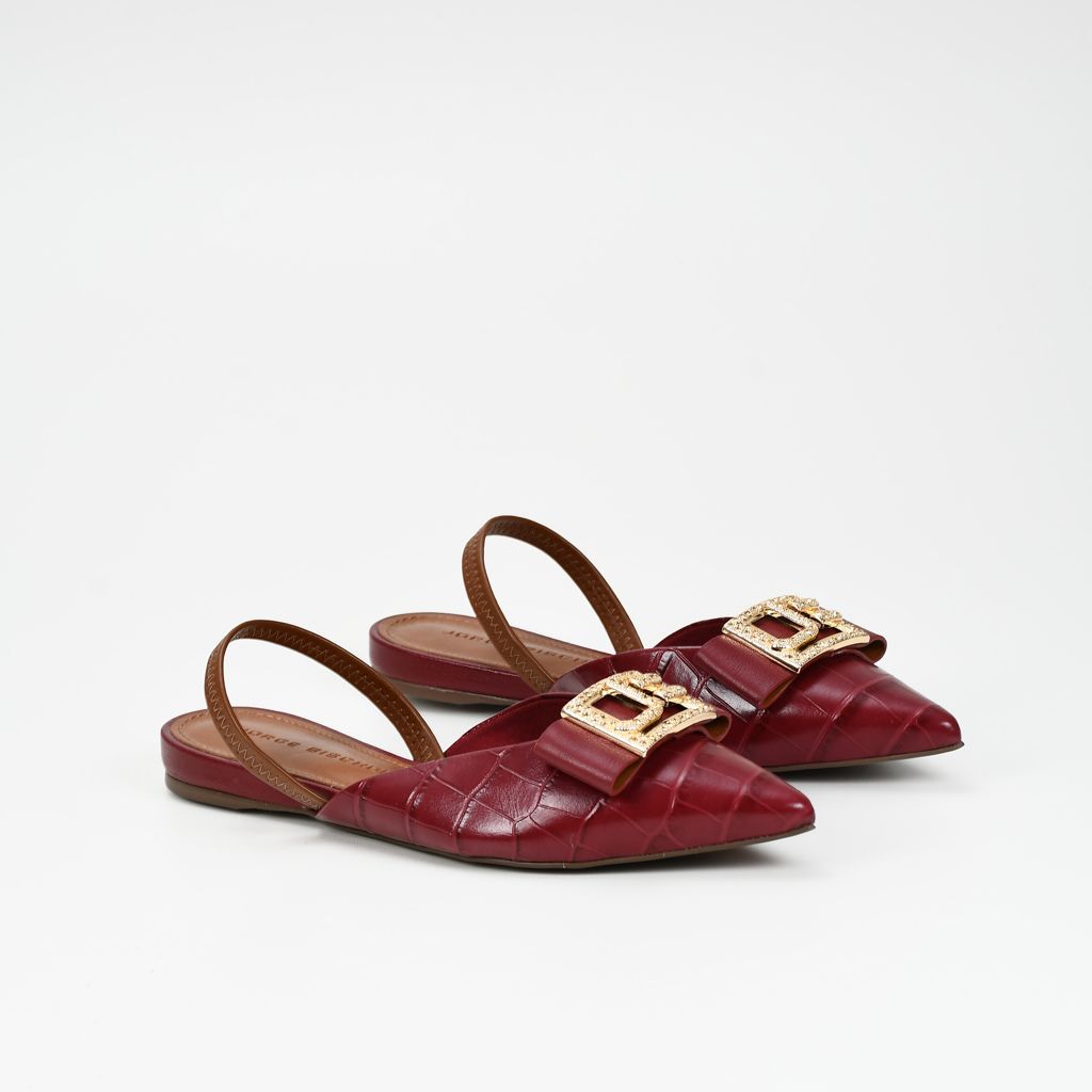 Slingback cuero croco flat cabernet elegante - Imagen 3
