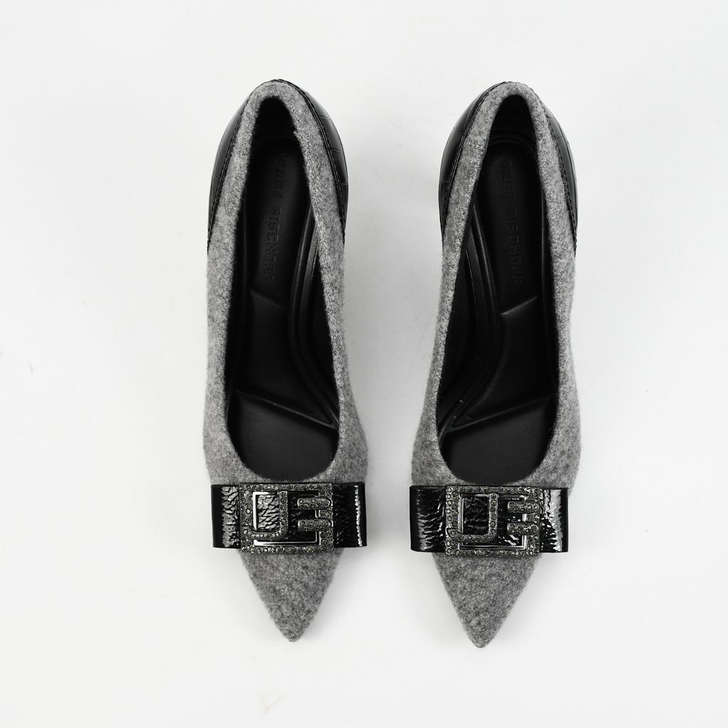 Scarpin en cuero y tela caliza gris - Imagen 6