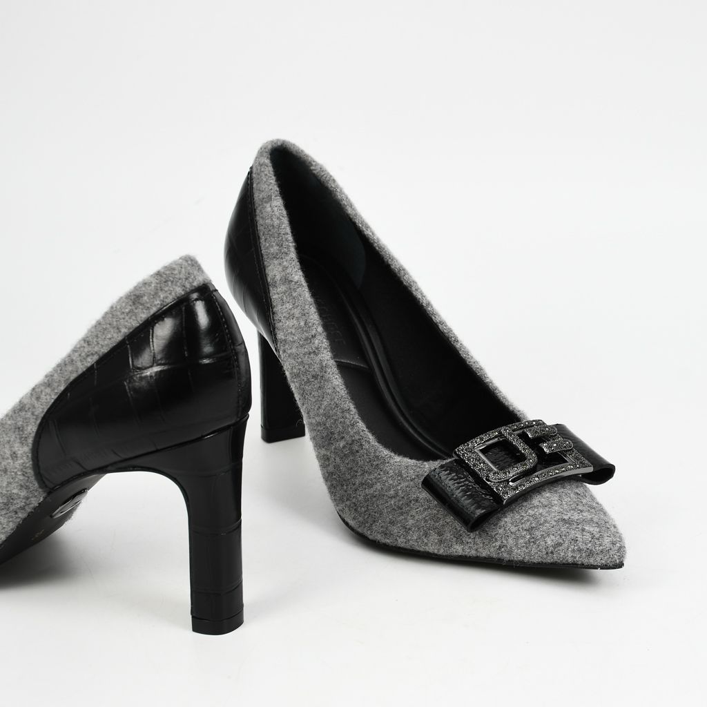 Scarpin en cuero y tela caliza gris - Imagen 3