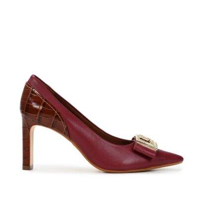 Scarpin cuero croco cabernet elegante