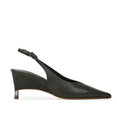 Slingback cuero napa oliva con taco distintivo