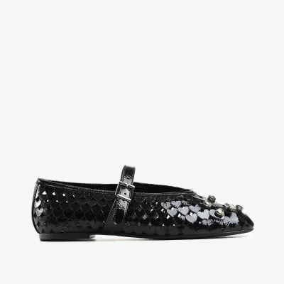 Scarpin flat cuero a verniz show negro