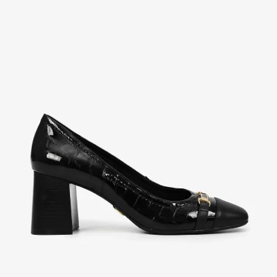 Scarpin cuero glossy croco preto