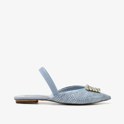 Slingback Flat de Cuero Favo Mescla Océano