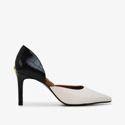 Scarpin Slingback de Cuero Liso Marfil