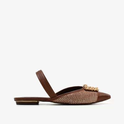 Slingback de Cuero Metalizado Tabaco