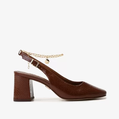 Slingback de Cuero 2en1 Grabado snake gloss Tabaco