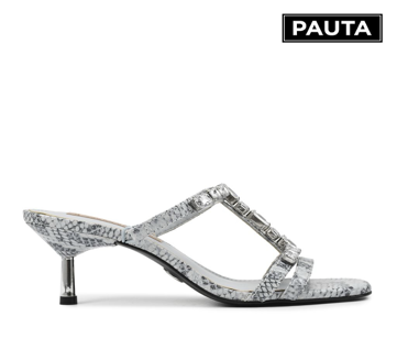 Sandalia cuero snake cristales gris