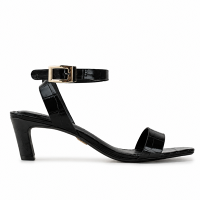 Sandalia cuero croco minimalista negra