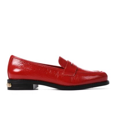 Mocasin cuero crinkle rubí