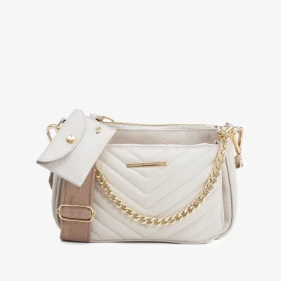 Cartera Infinita cuero transversal off white nude