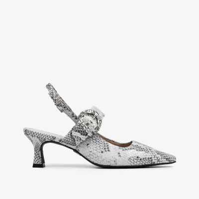 Slingback de Cuero Snake Gris