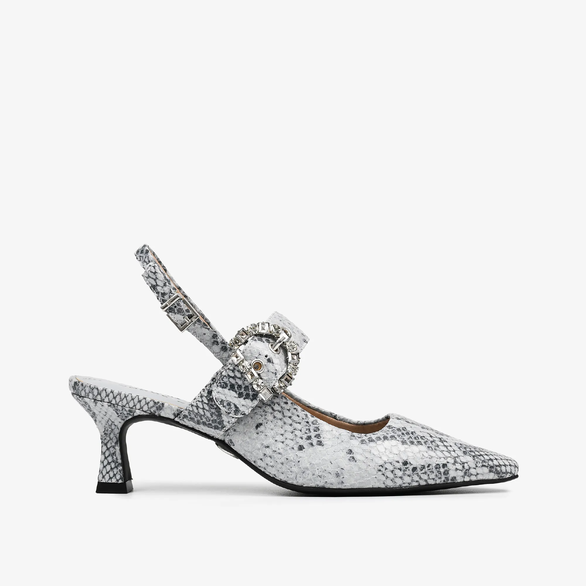 Slingback de Cuero Snake Gris