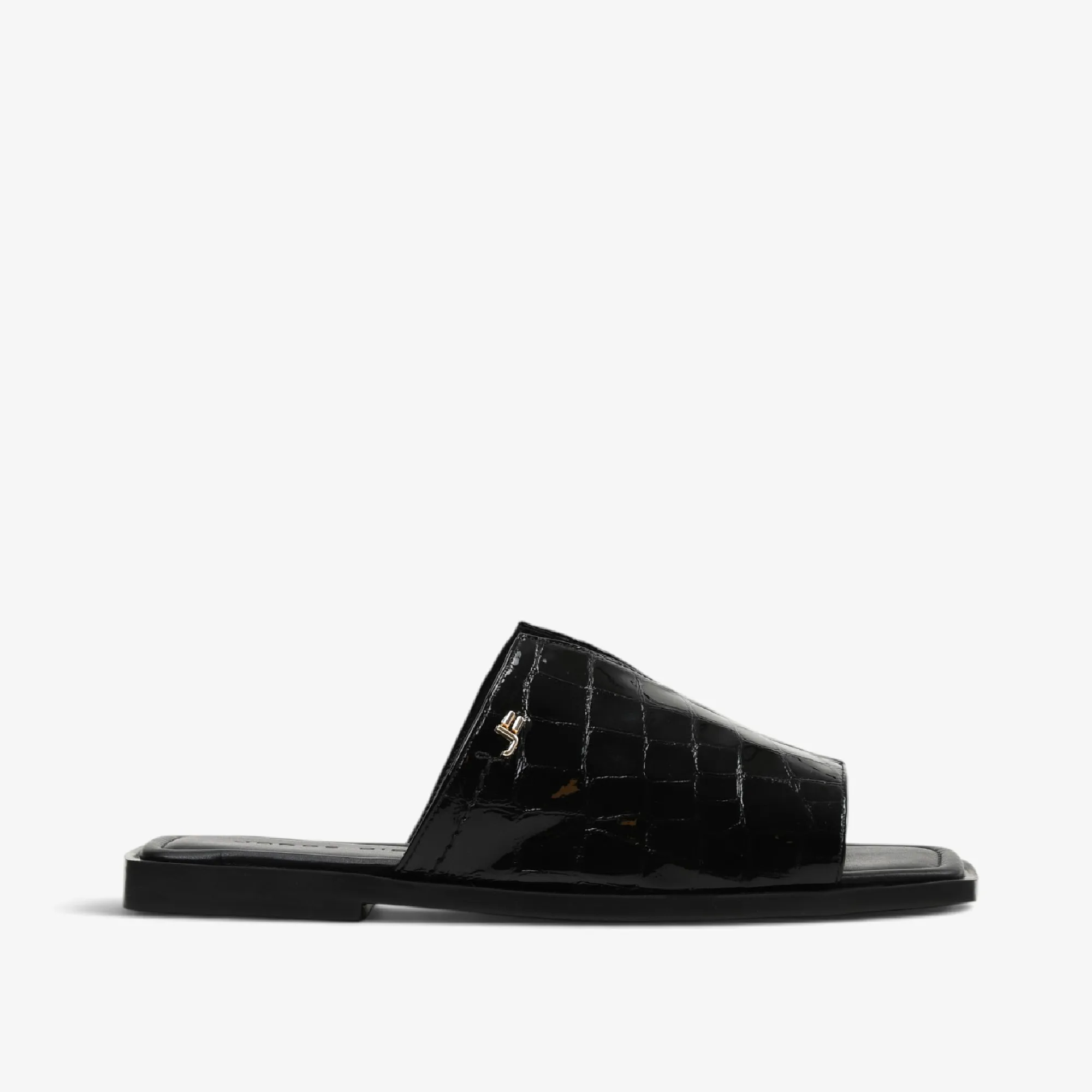 Sandalia cuero glossy croco negro