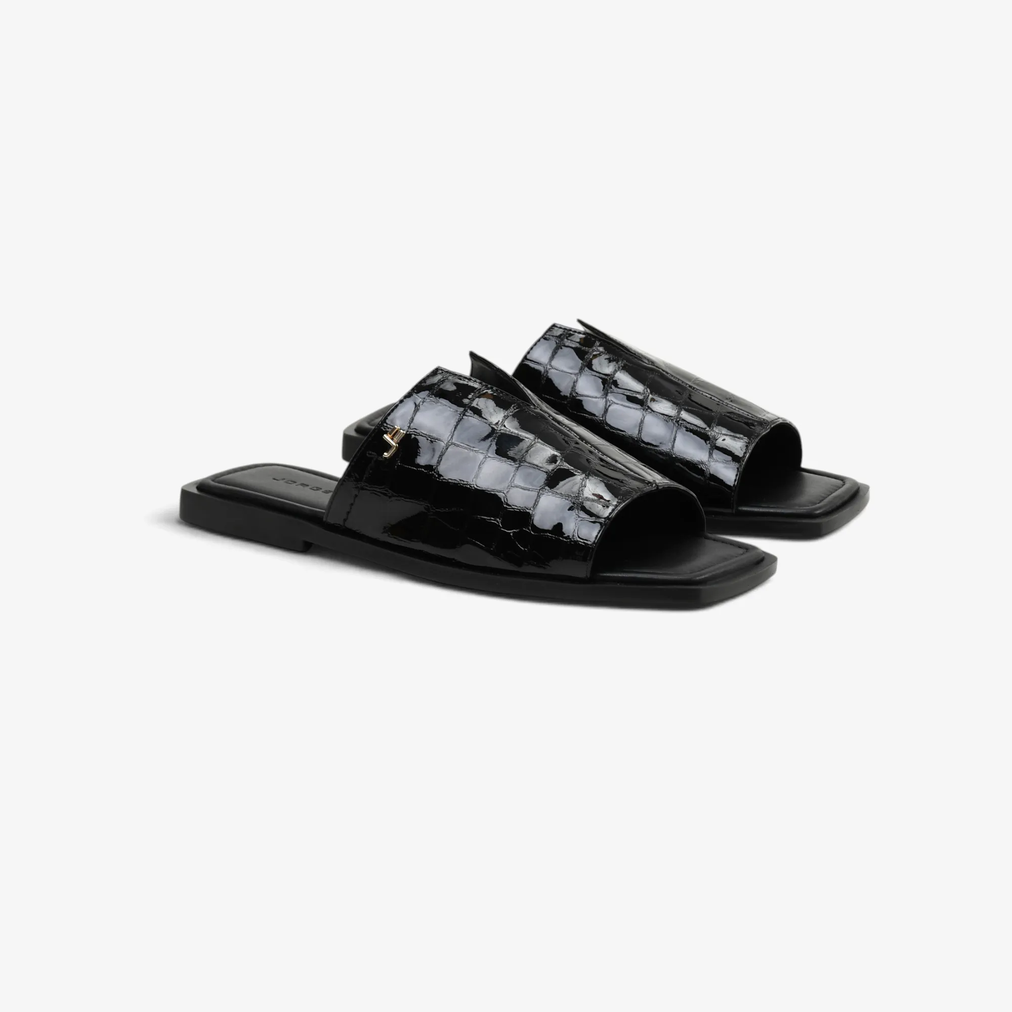 Sandalia cuero glossy croco negro - Imagen 3