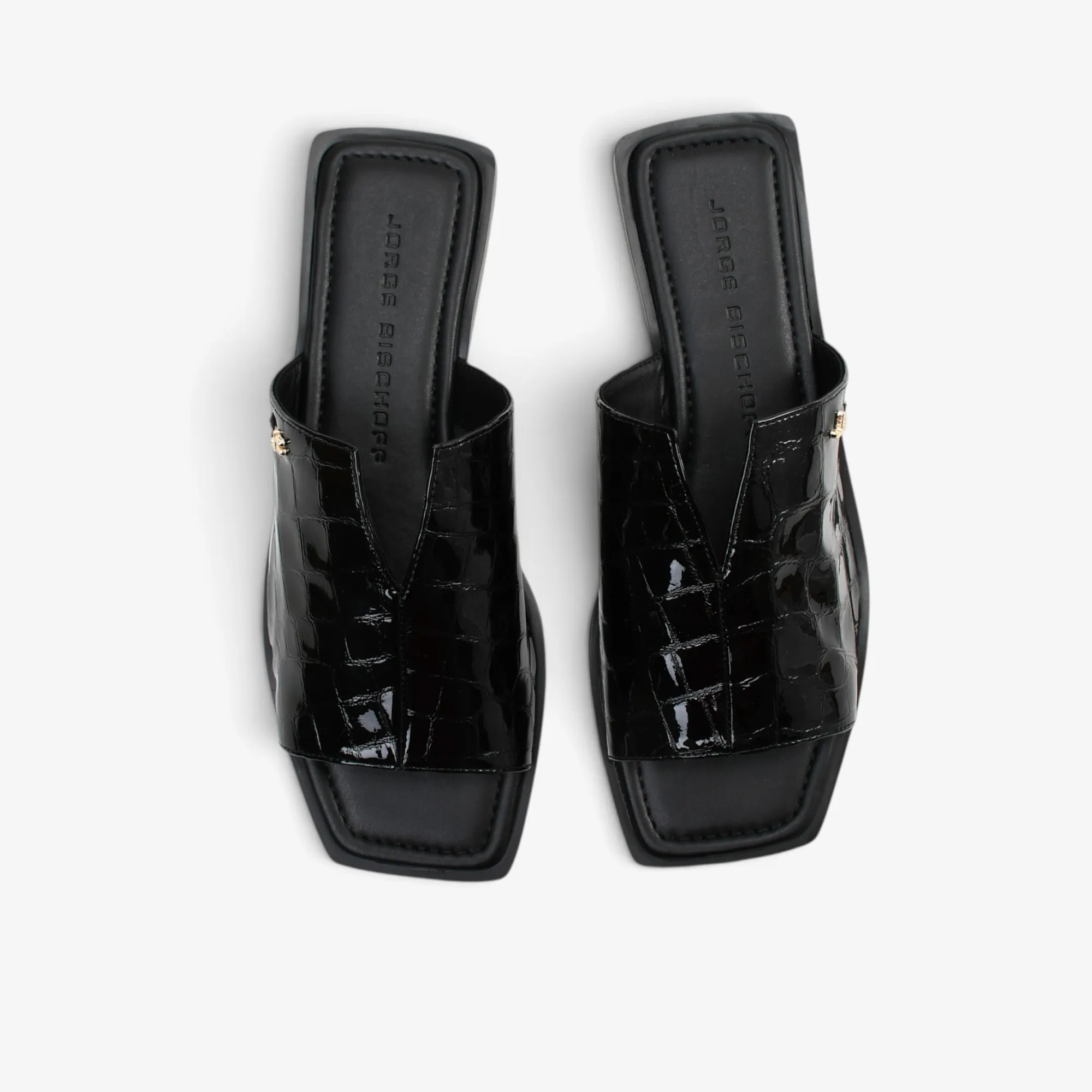 Sandalia cuero glossy croco negro - Imagen 4