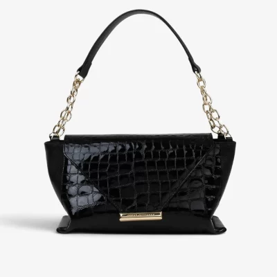 Bolsa hombro cuero croco negro